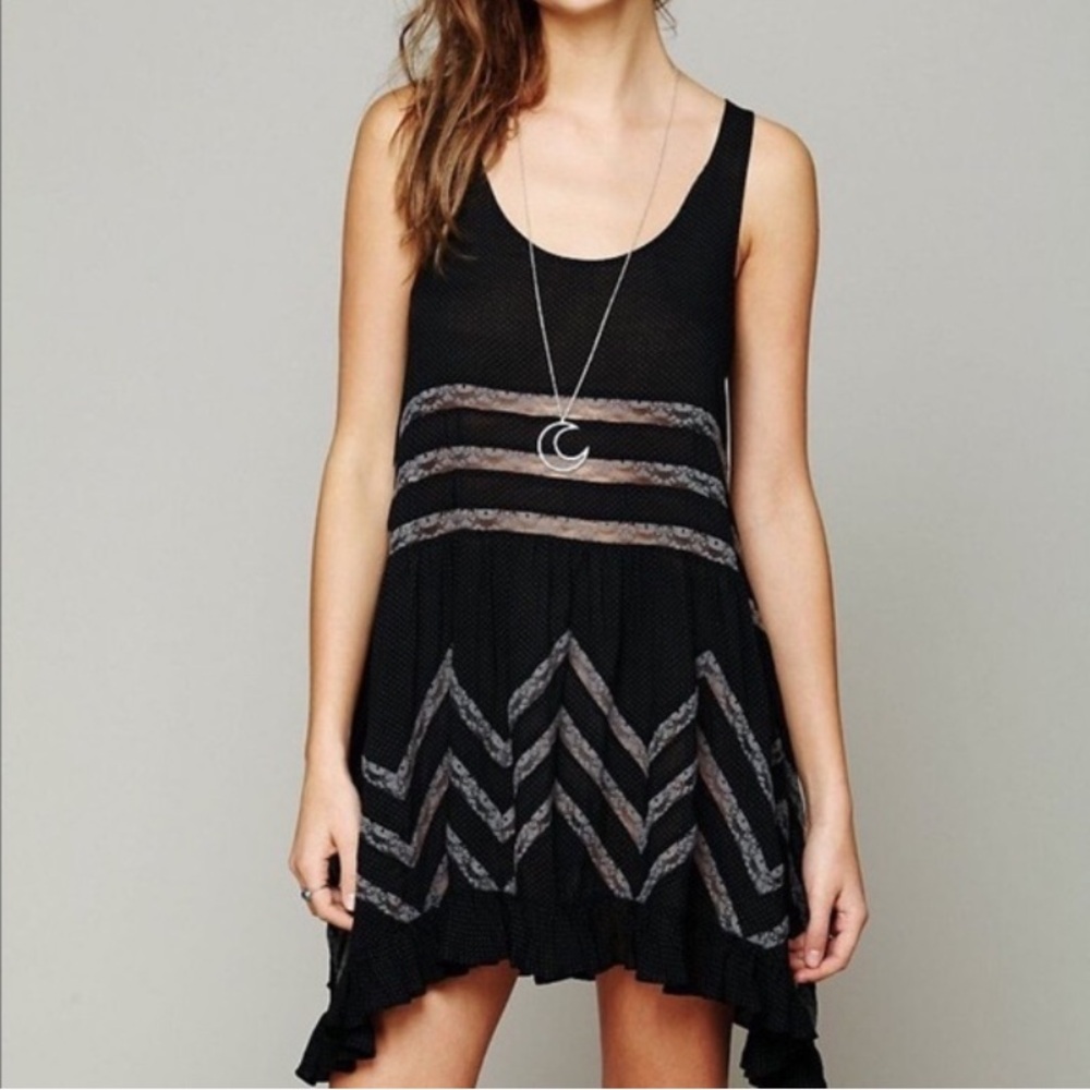 Free people voile and lace trapeze slip dress - black